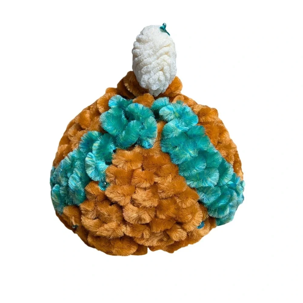 VTG Loopy Chenille Doll Kitsch Boudoir‎ 60s Gold Teal Décor Mid Century Coquette